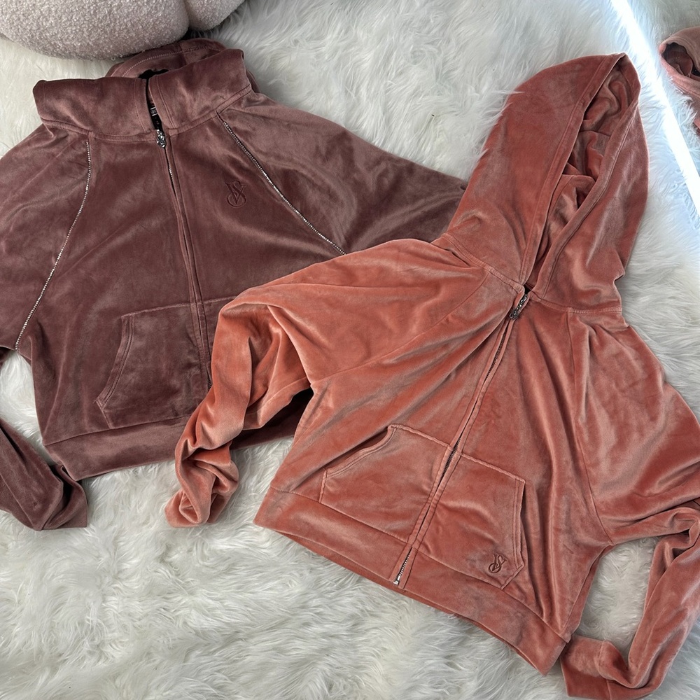 VS Velvet Zip-Up Hoodies Mauve and Peach